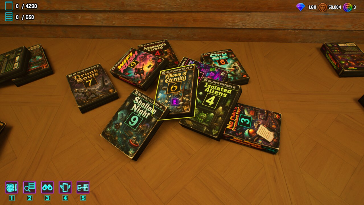 Parody game cases on the floor